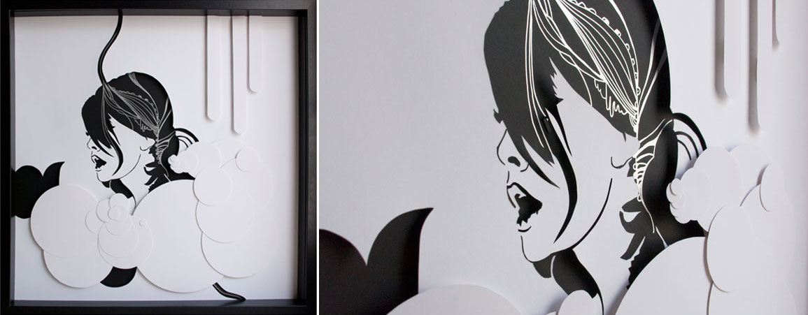 EN LAS NUBES. TINTA Y PAPEL SOBRE PAPEL. 50 X 50 CM