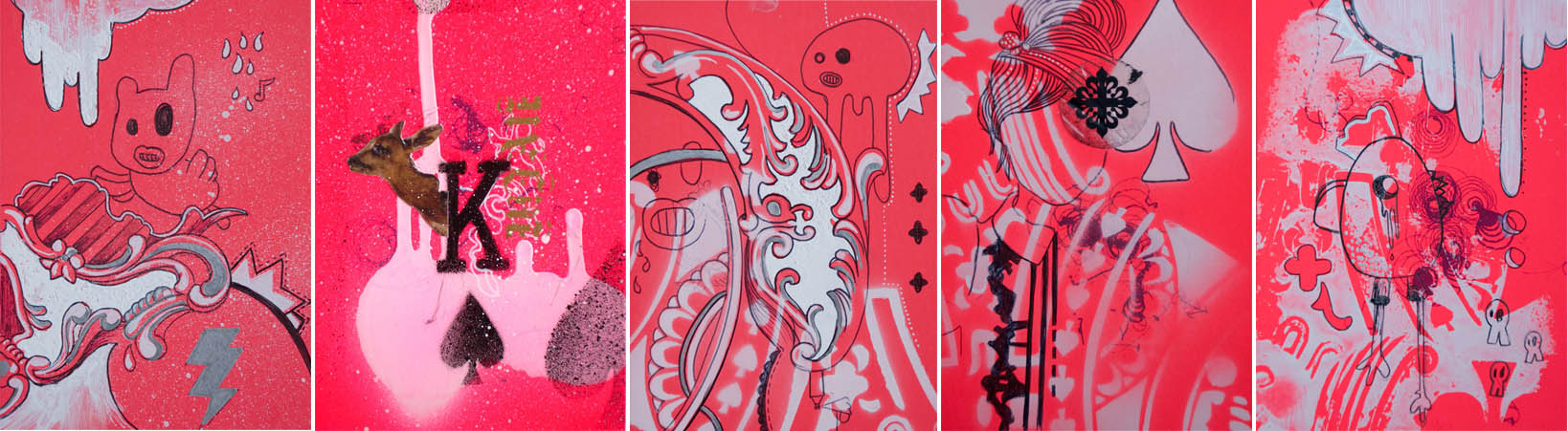 SERIE PINK. 5 ILUSTRACIONES. TÃ‰CNICA MIXTA SOBRE PAPEL. 15 X 20 CM